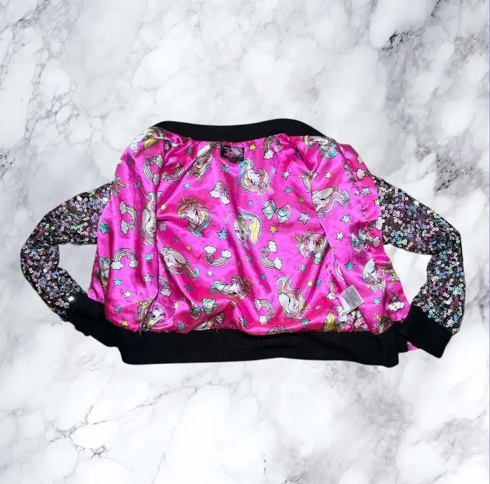 JoJo Siwa Girls Sequin Bomber Jacket Unicorn Pink Satin Nickelodeon Size‎ 4/5